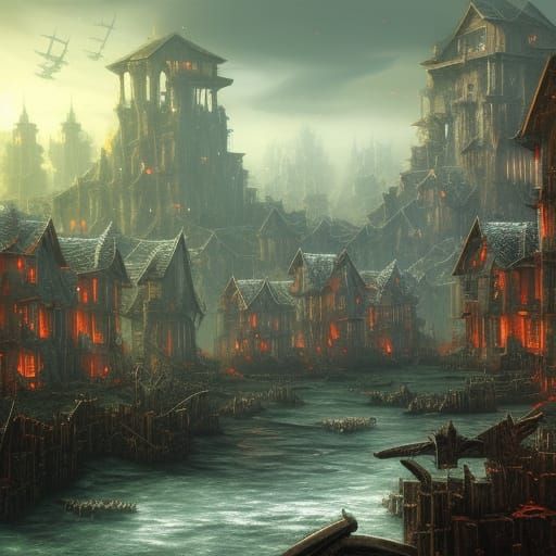 Warhammer 40k Plague Village in Hyperrealistic Style