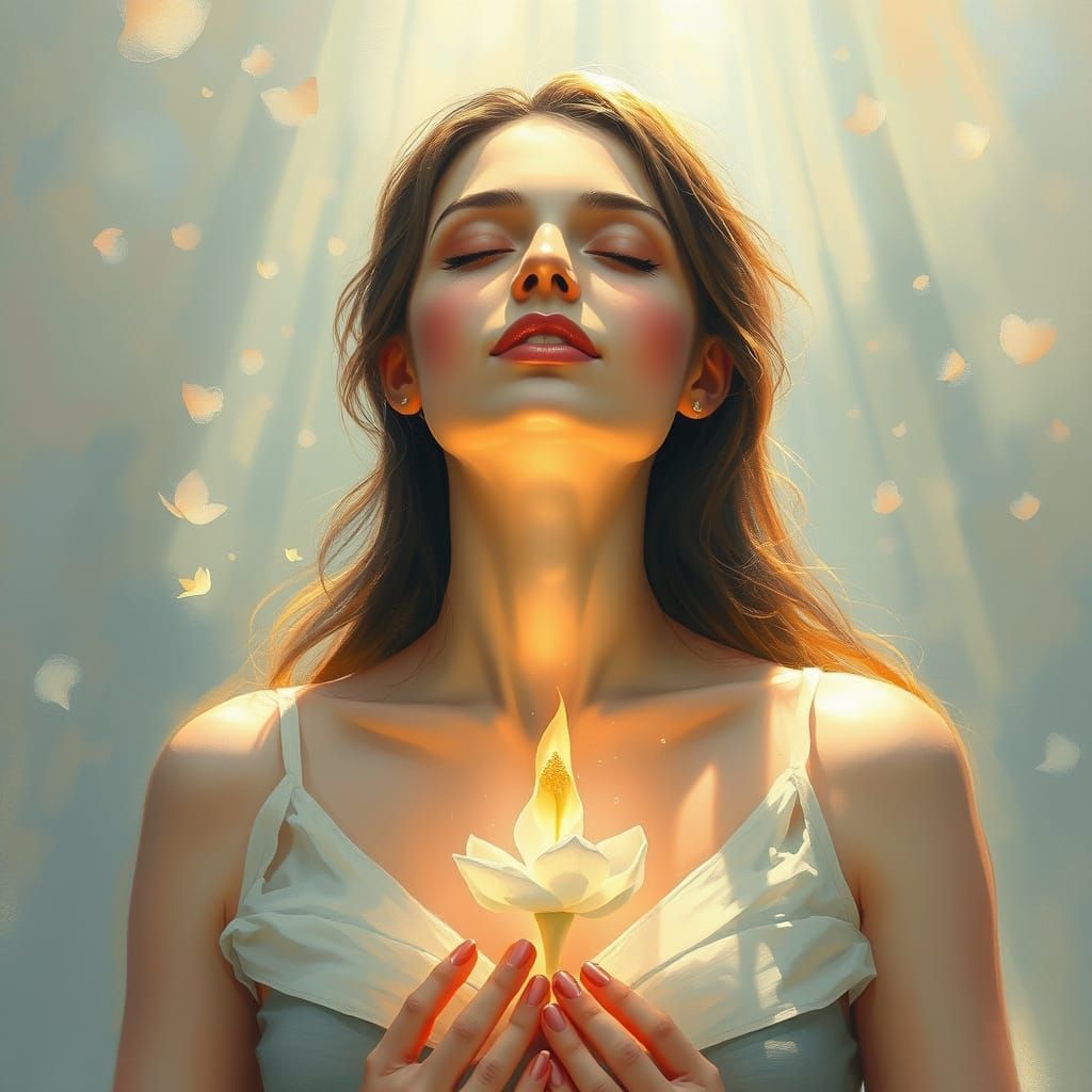 Woman Blooming With Inner Grace in Luminous Impressionistic ...