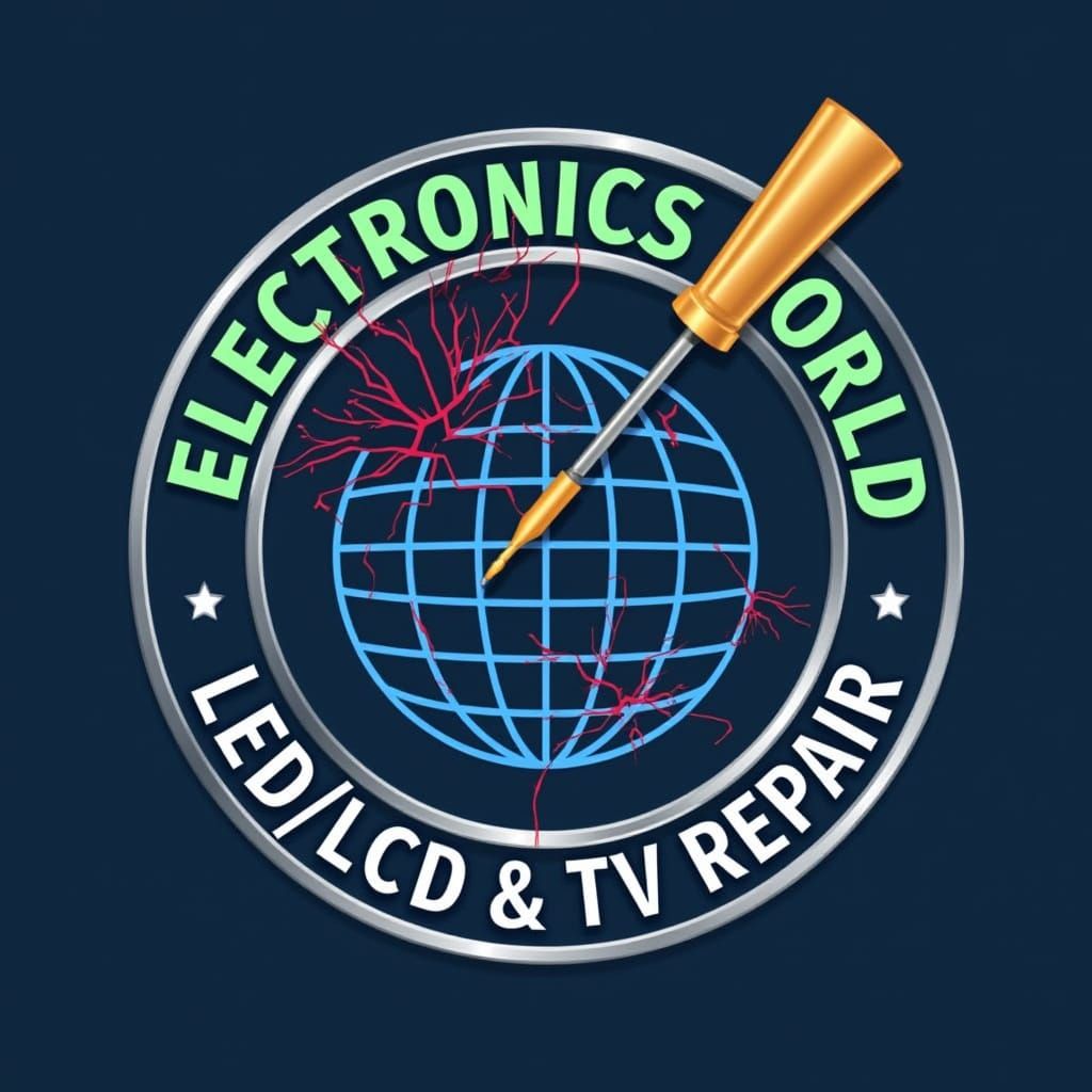 Intricately Designed Electronics Logo with Globe and TV Repa...
