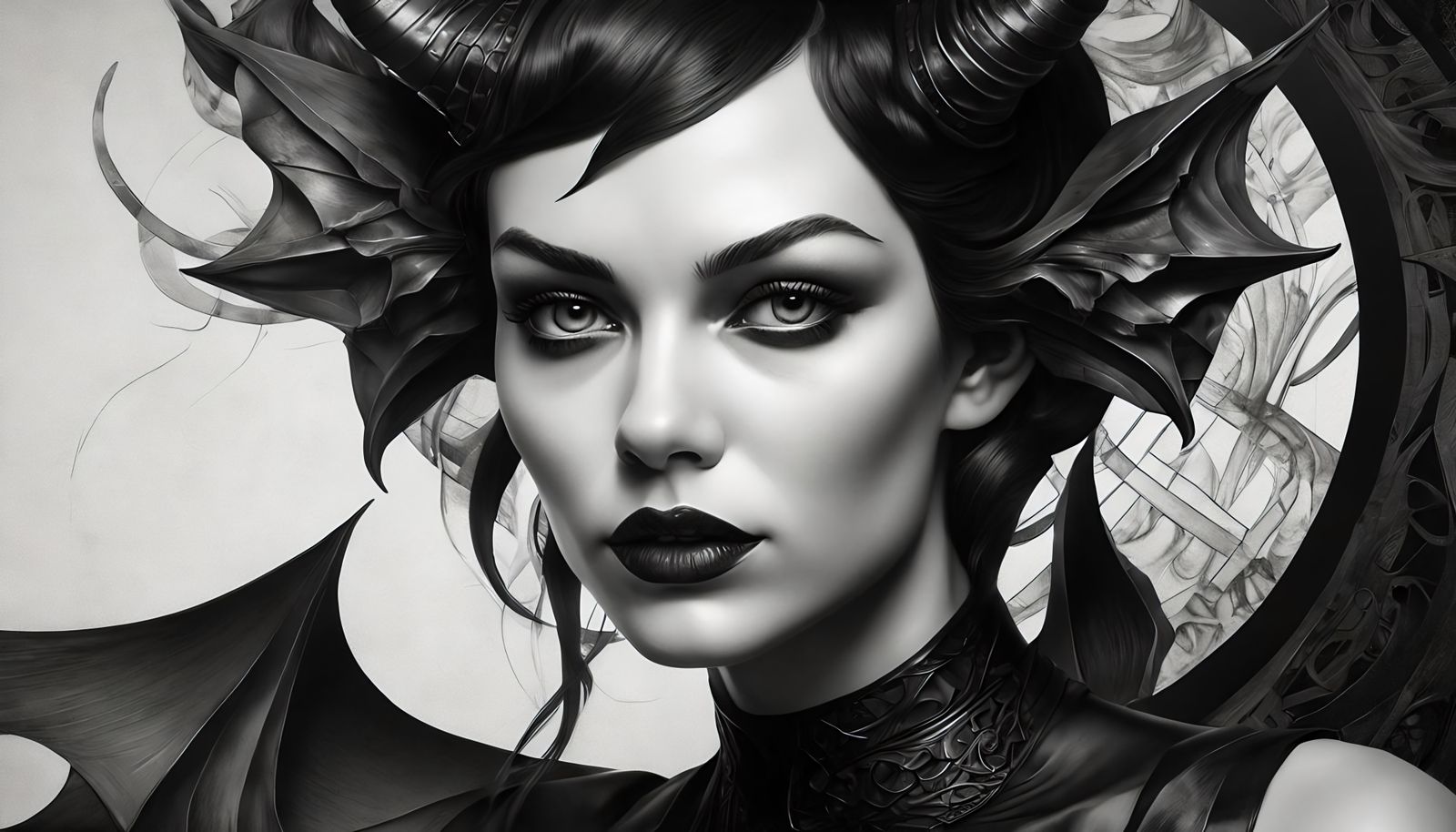 Elegant Female Lucifer in Dark Art Nouveau Style