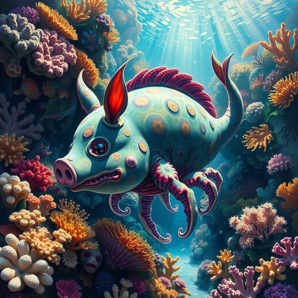 Enigmatic Psychedelic Sea Creature in Vibrant Coral Reef
