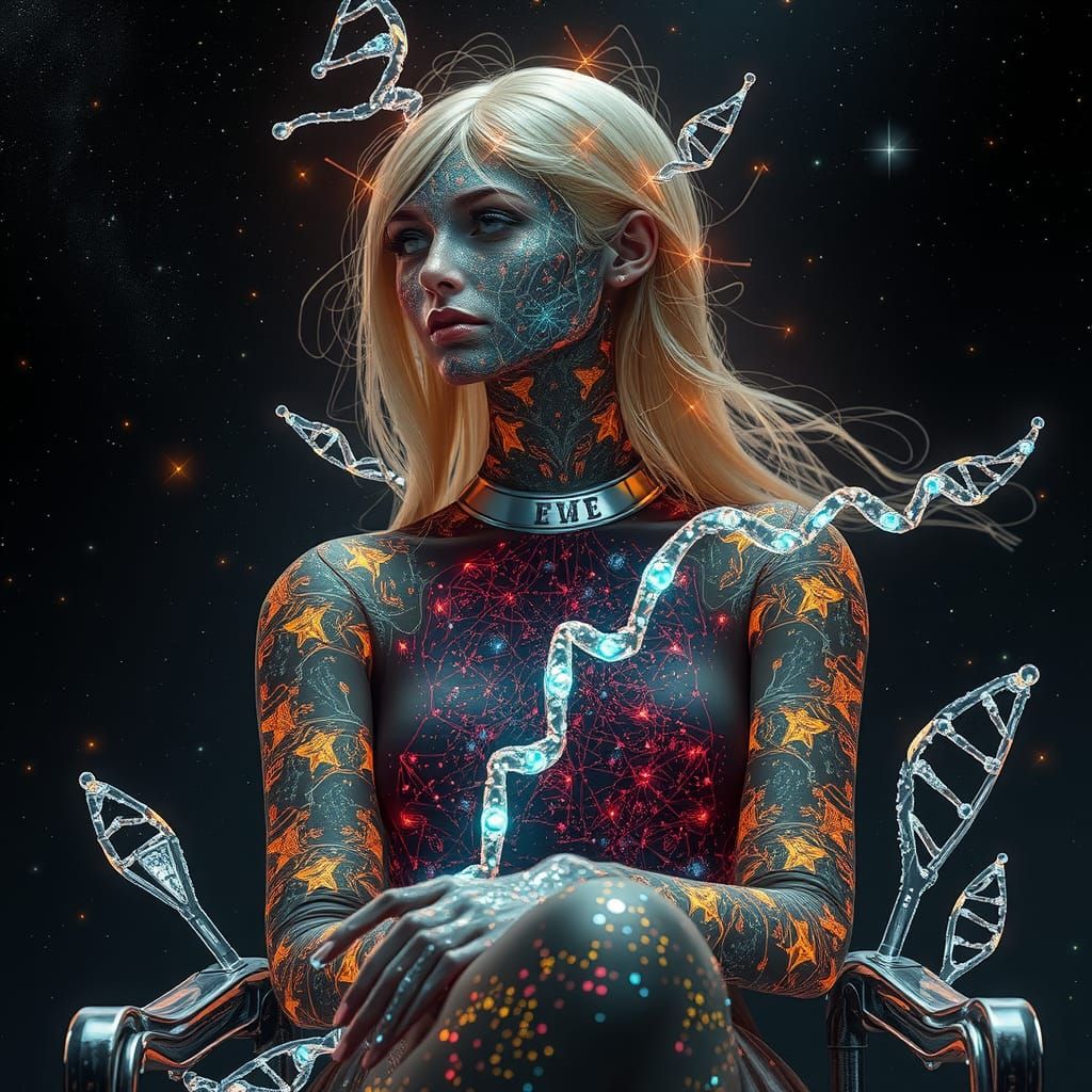 Cosmic DNA Woman Portrait in Surreal Style