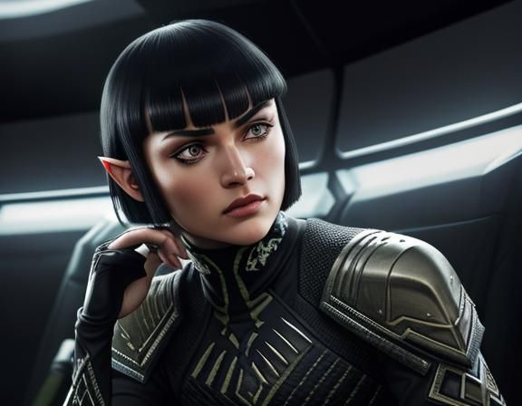 Detailed Romulan in Starship, Hyperrealistic Portrait