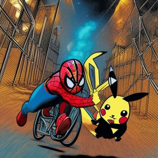 Pikachu and Spiderman Ride Through Hell in Comic Art