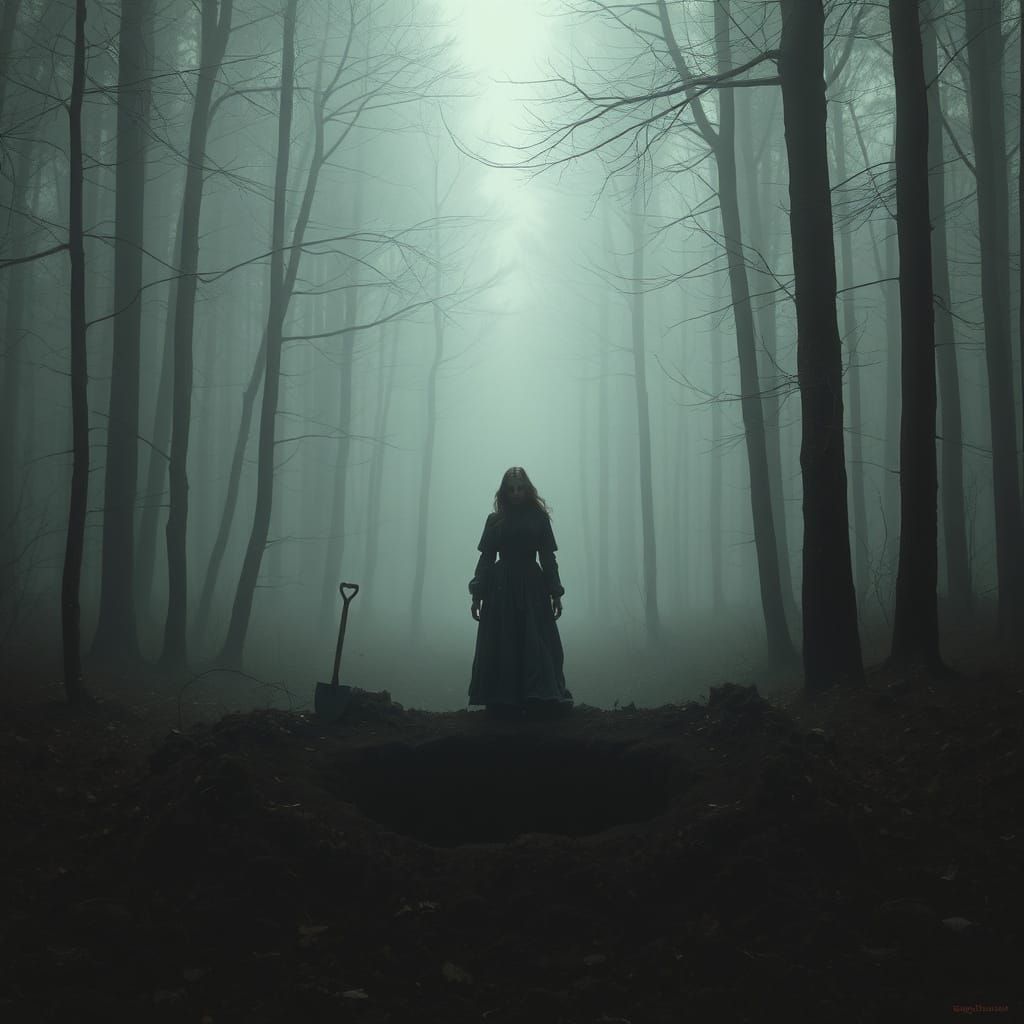 Woman Uncovers Dark Secrets in a Haunting Forest Scene