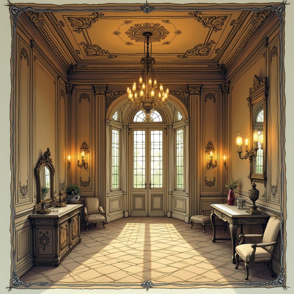 Elegant Parisian House Cross-Section Illustration