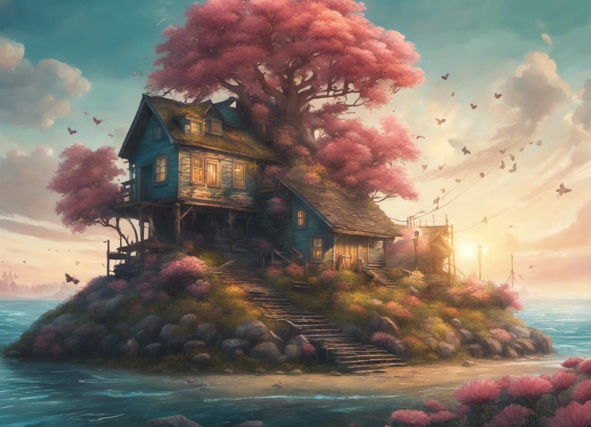 Surreal Island Beach with Cozy House