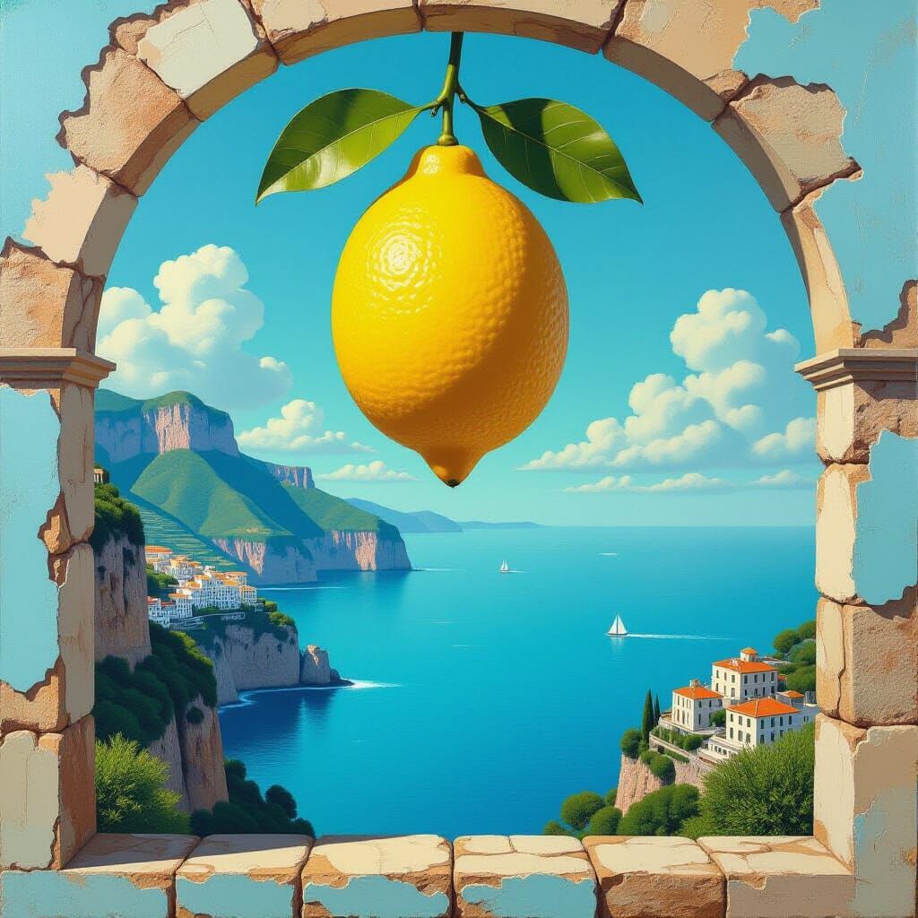Surreal Amalfi Coast with Giant Lemon Sky