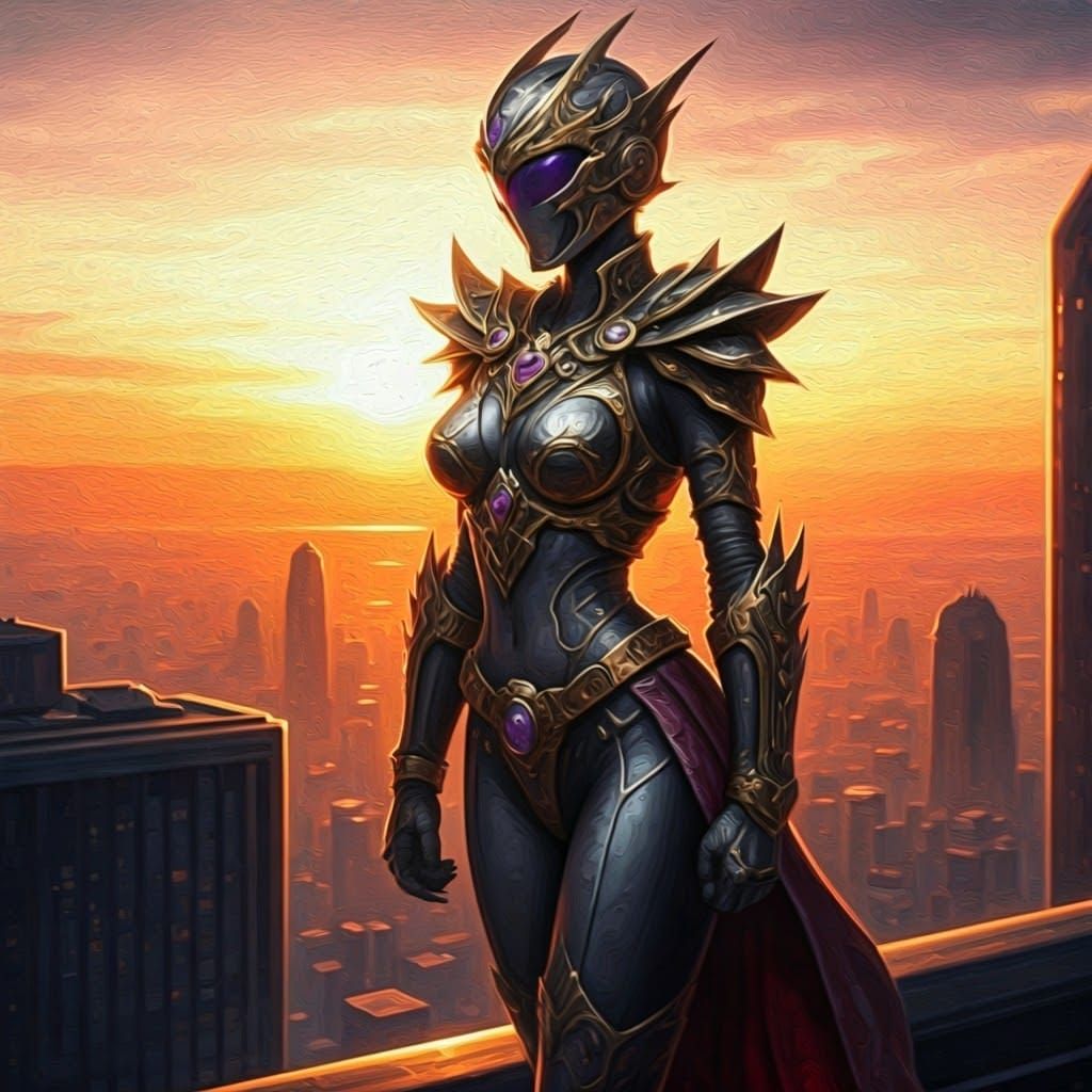 Goth Punk Vigilante Woman in Retro Futuristic Armor