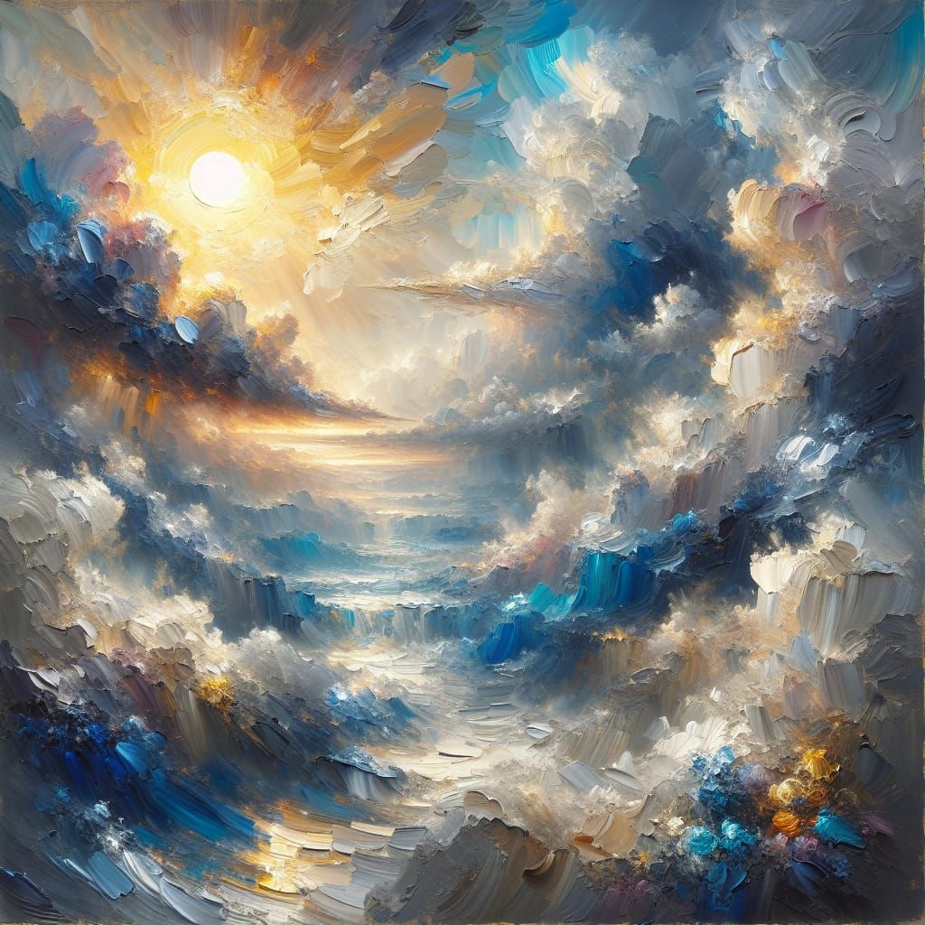 Sunlit Cloudscape in Impressionist Maximalist Style