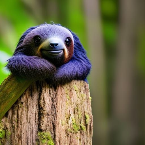 Cute Sloth on Branch: Detailed Matte Painting