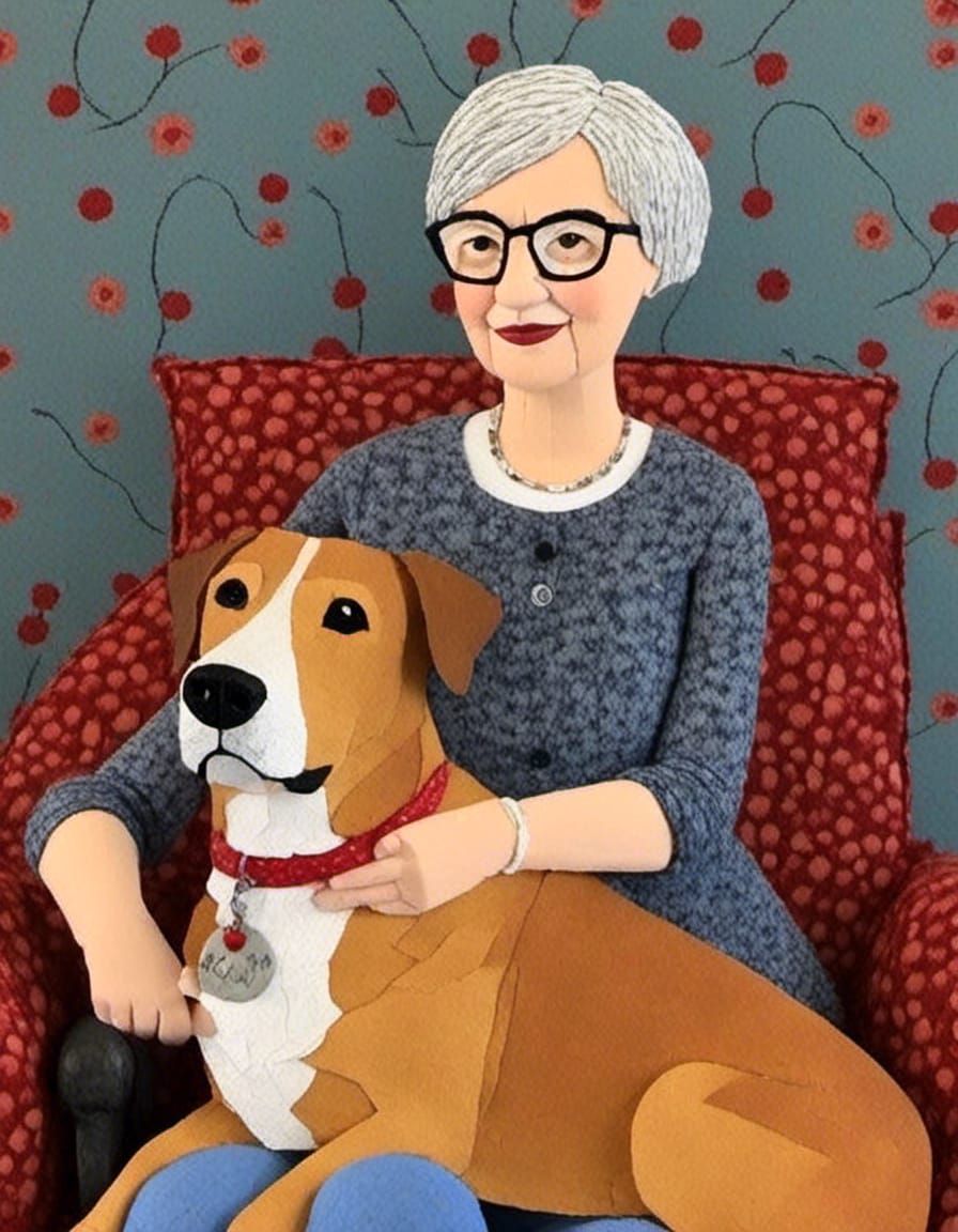 Whimsical Folk Art: Woman and Dog in 3D
