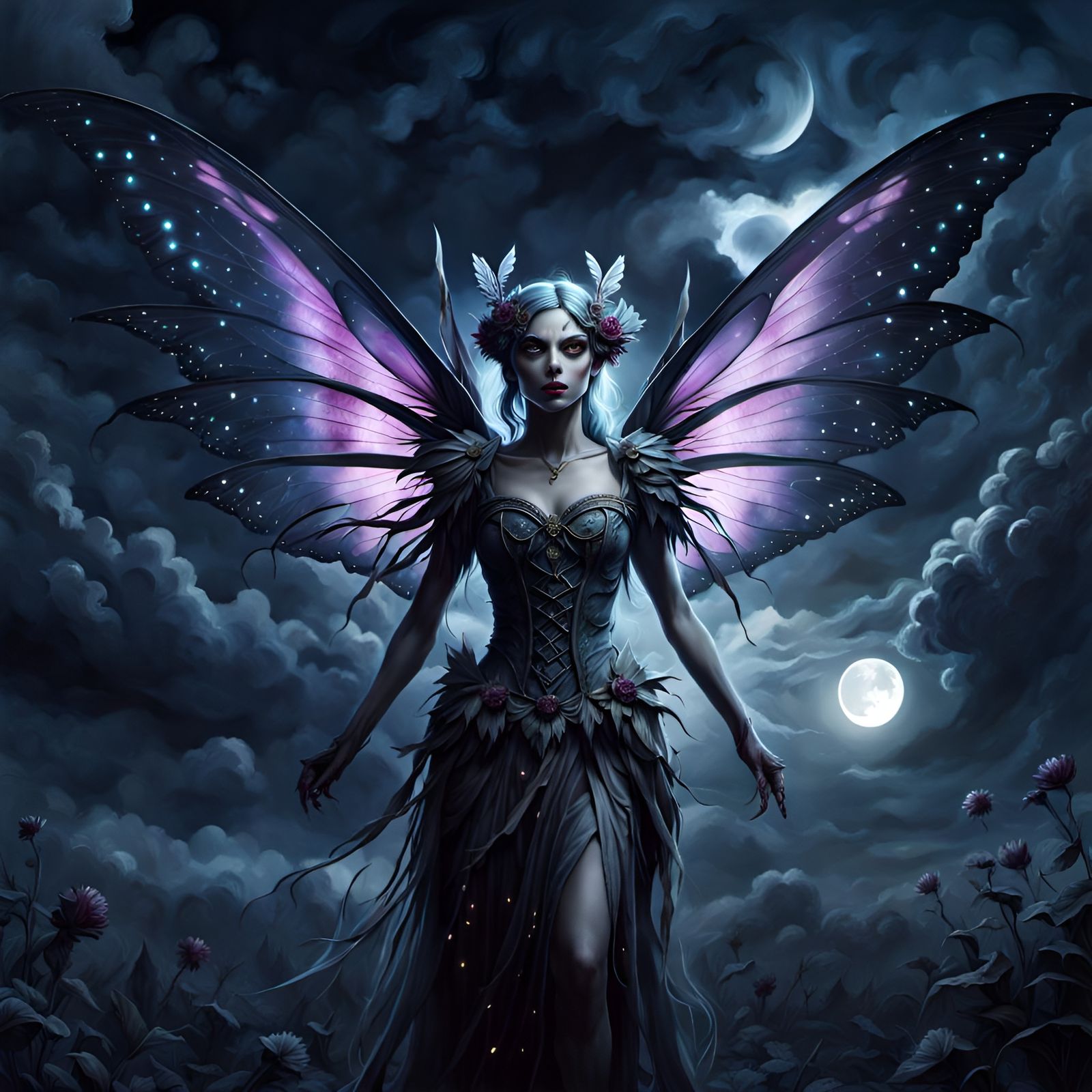 Hyperrealistic Zombie Fairy in a Dark Fantasy Scene