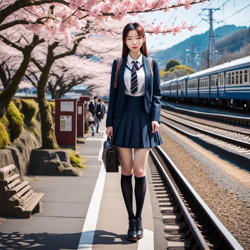 A School Girl Waiting for a Train.