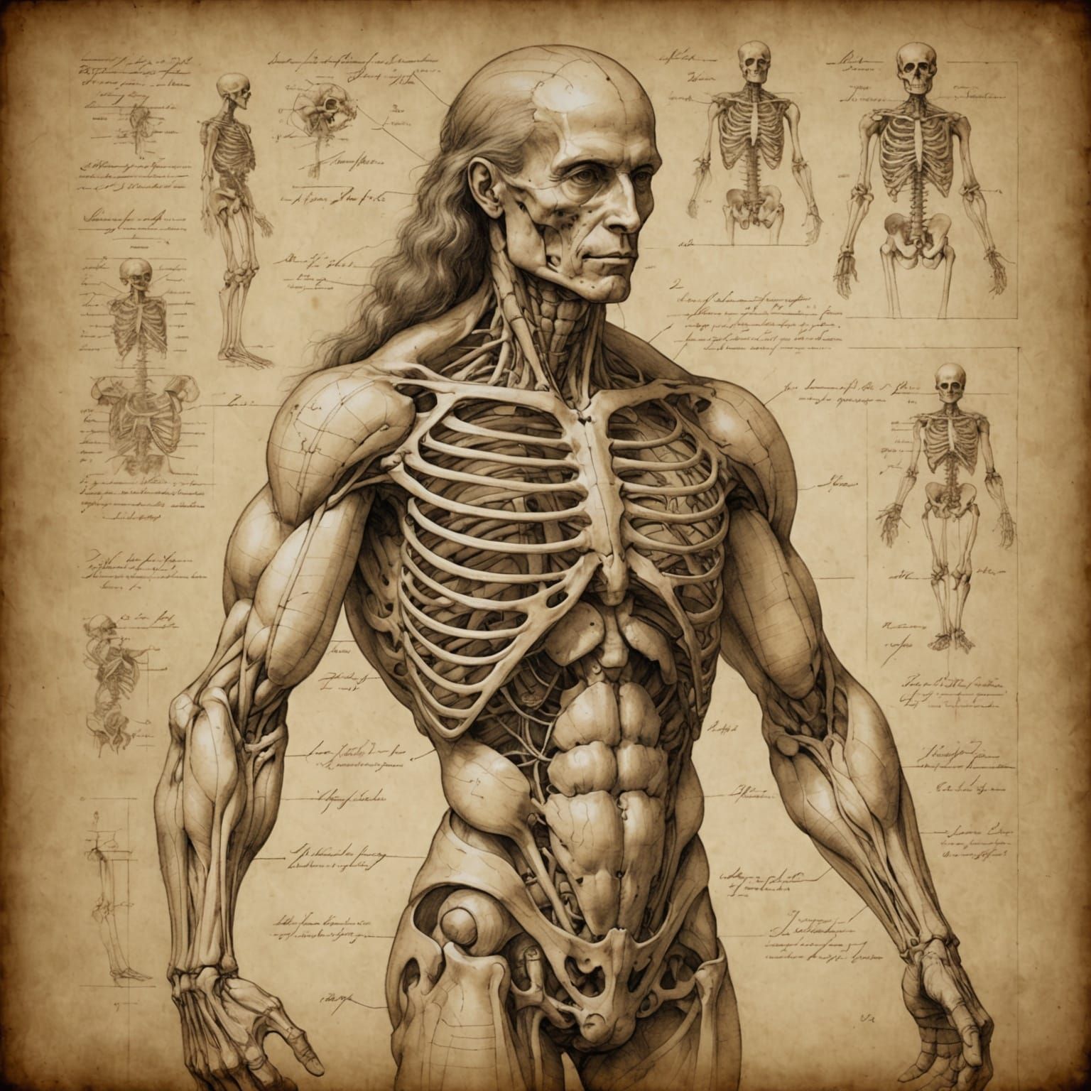 Renaissance Anatomical Study in Da Vinci Style