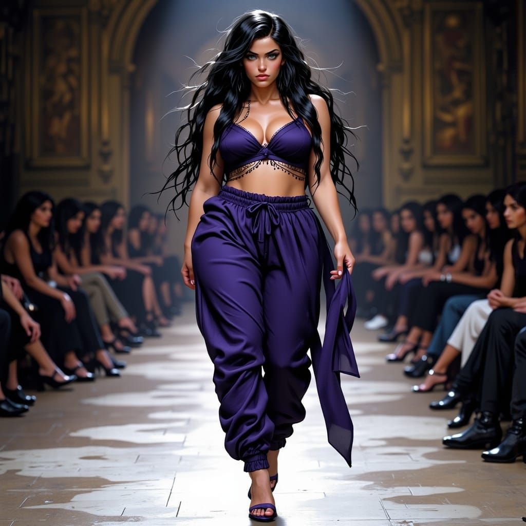 Plus Size Model on Runway in Detailed Matte Painting