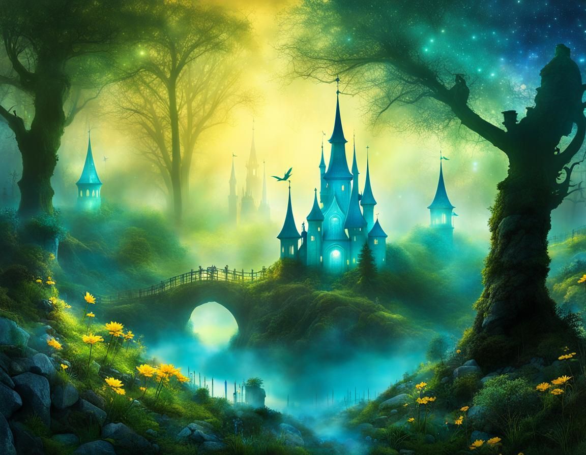 Enchanted Fairy Village in Misty Forest Collage