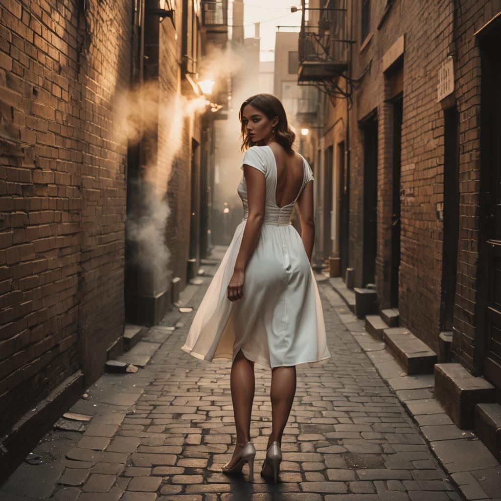 Woman in Alleyway: Cinematic Film Still