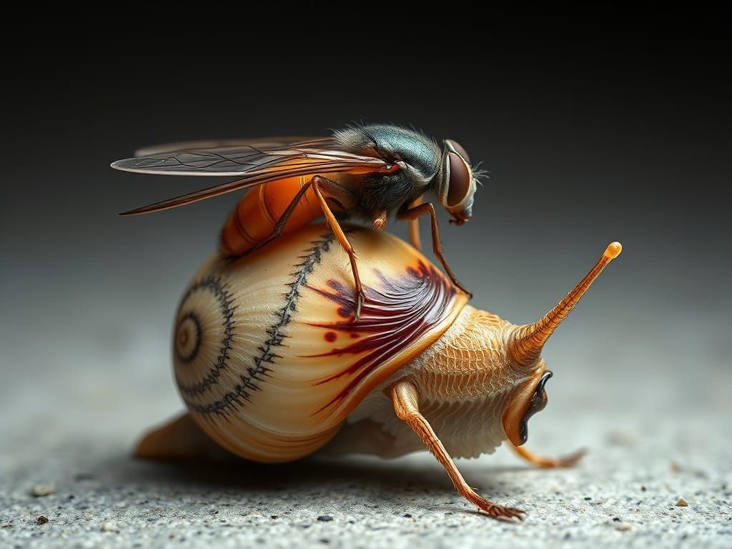 Surrealistic Snail Fly Hybrid in Dreamlike Medium Shot