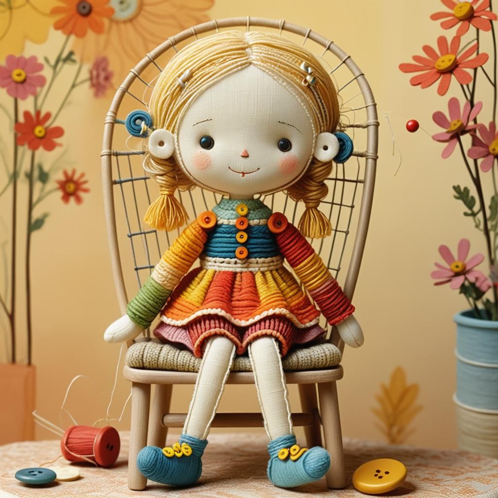 String Doll in Tiny Chair: Tomie Depaola Illustration