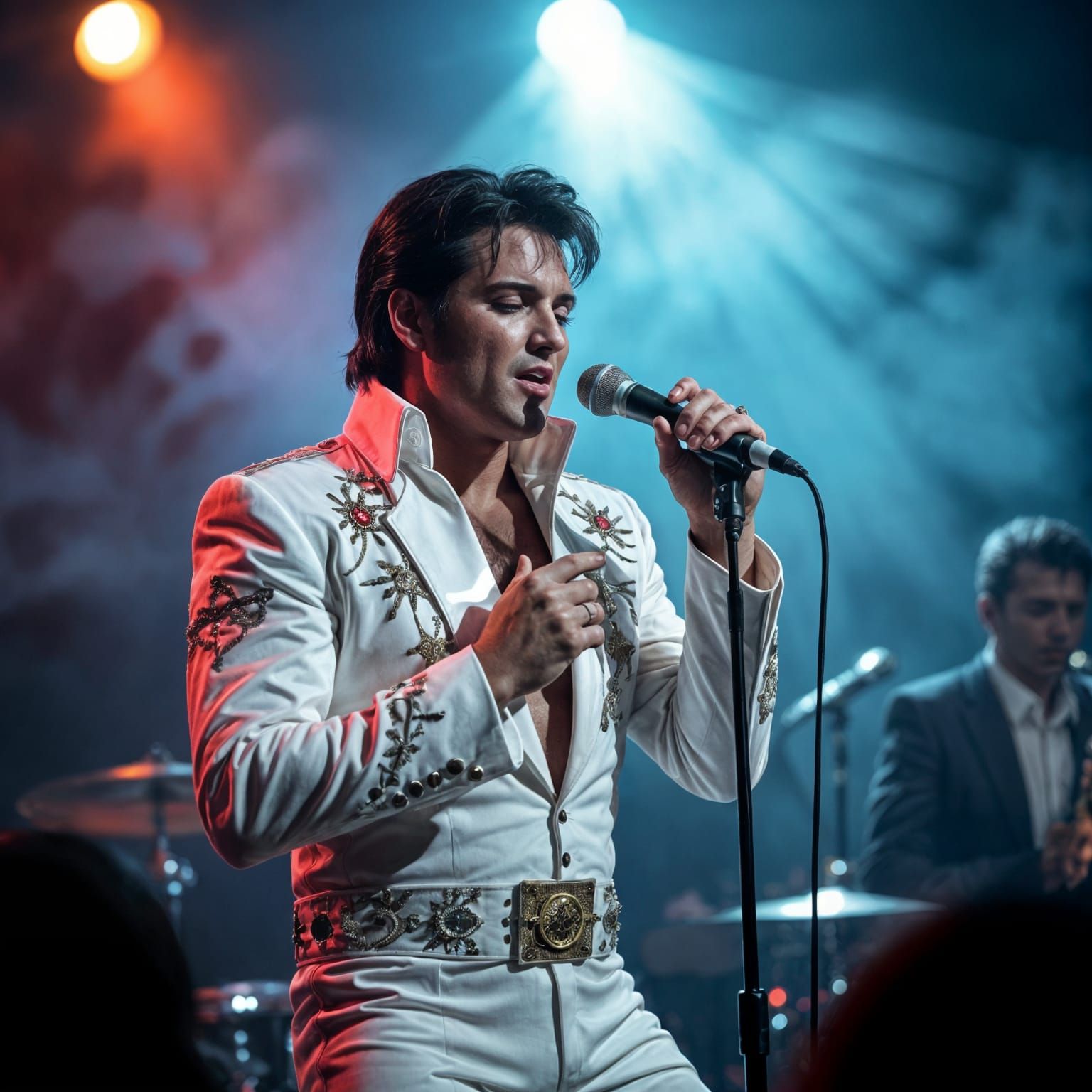 Elvis Presley Apparition in Smoky Jazz Club