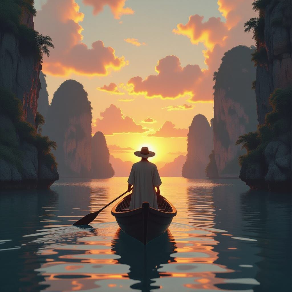 Limestone Islands at Sunset: Digital Illustration