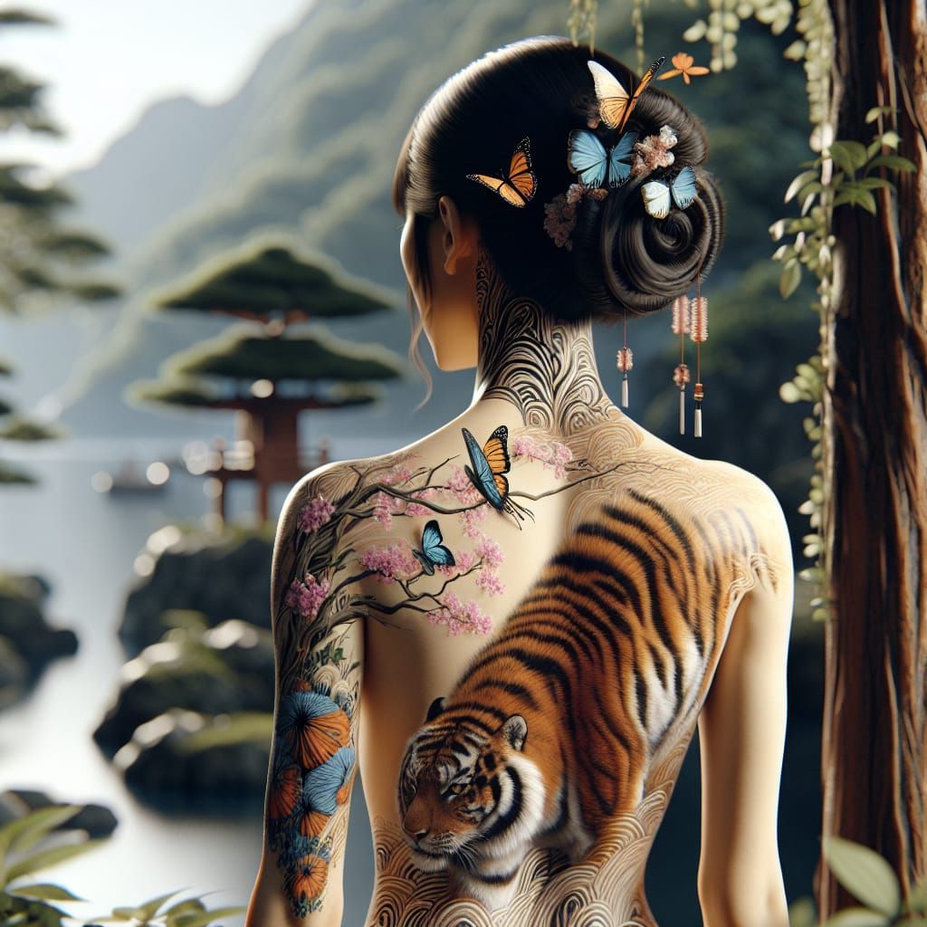 Geisha with Tiger and Butterfly Body Art
