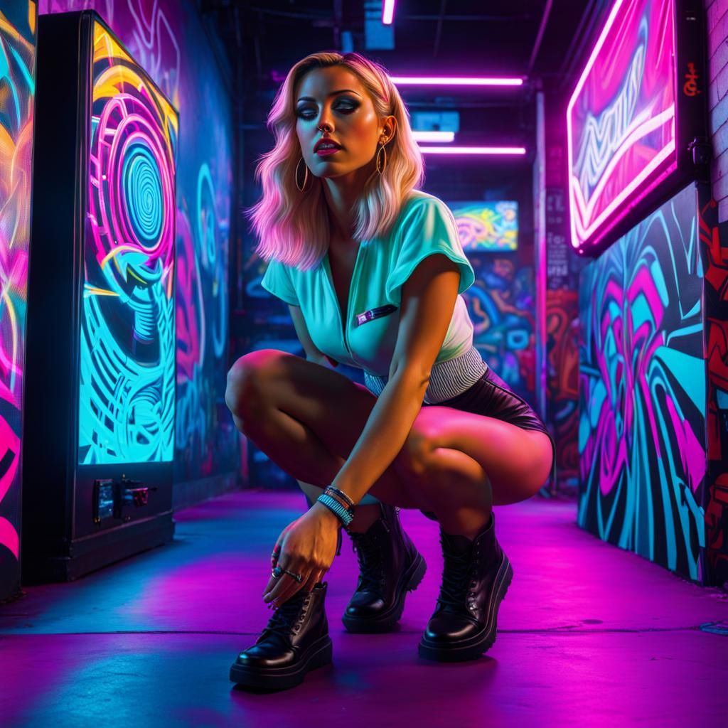 Synthwave Graffiti: Hypnotized Person in Public