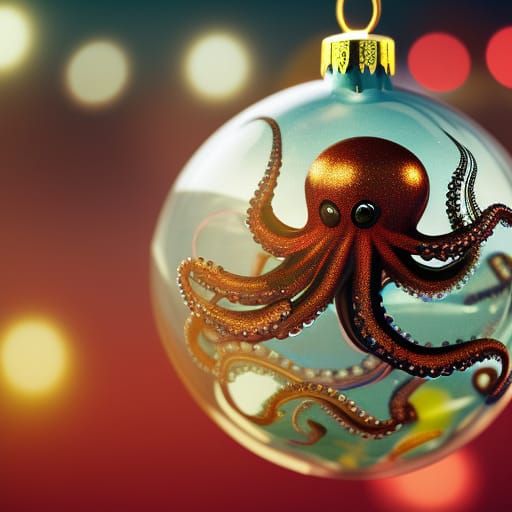 Octopus Trapped in Hyperrealistic Christmas Ornament