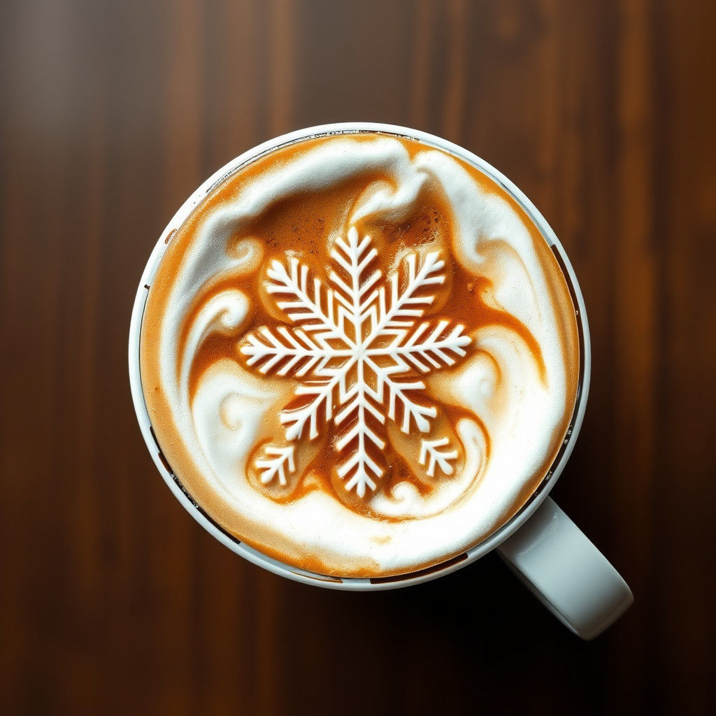 Snowflake Latte Art in Winter Wonderland Style