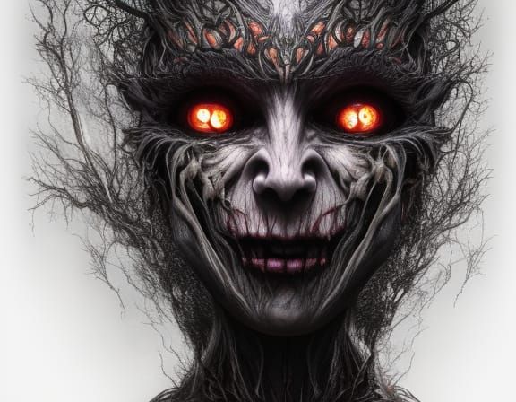 Scary Banshee in Dark Forest: Detailed Polychromatic Art