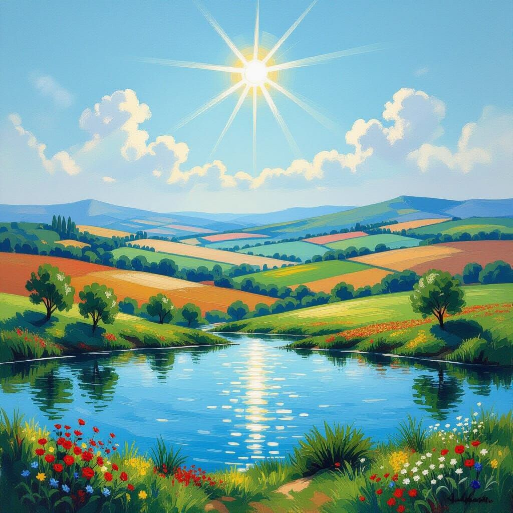Celestial Landscape With Rolling Hills and Seas