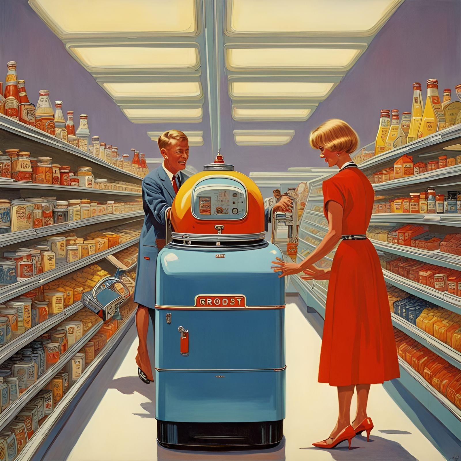 Retrofuturistic Robot Helper at the Grocery Store