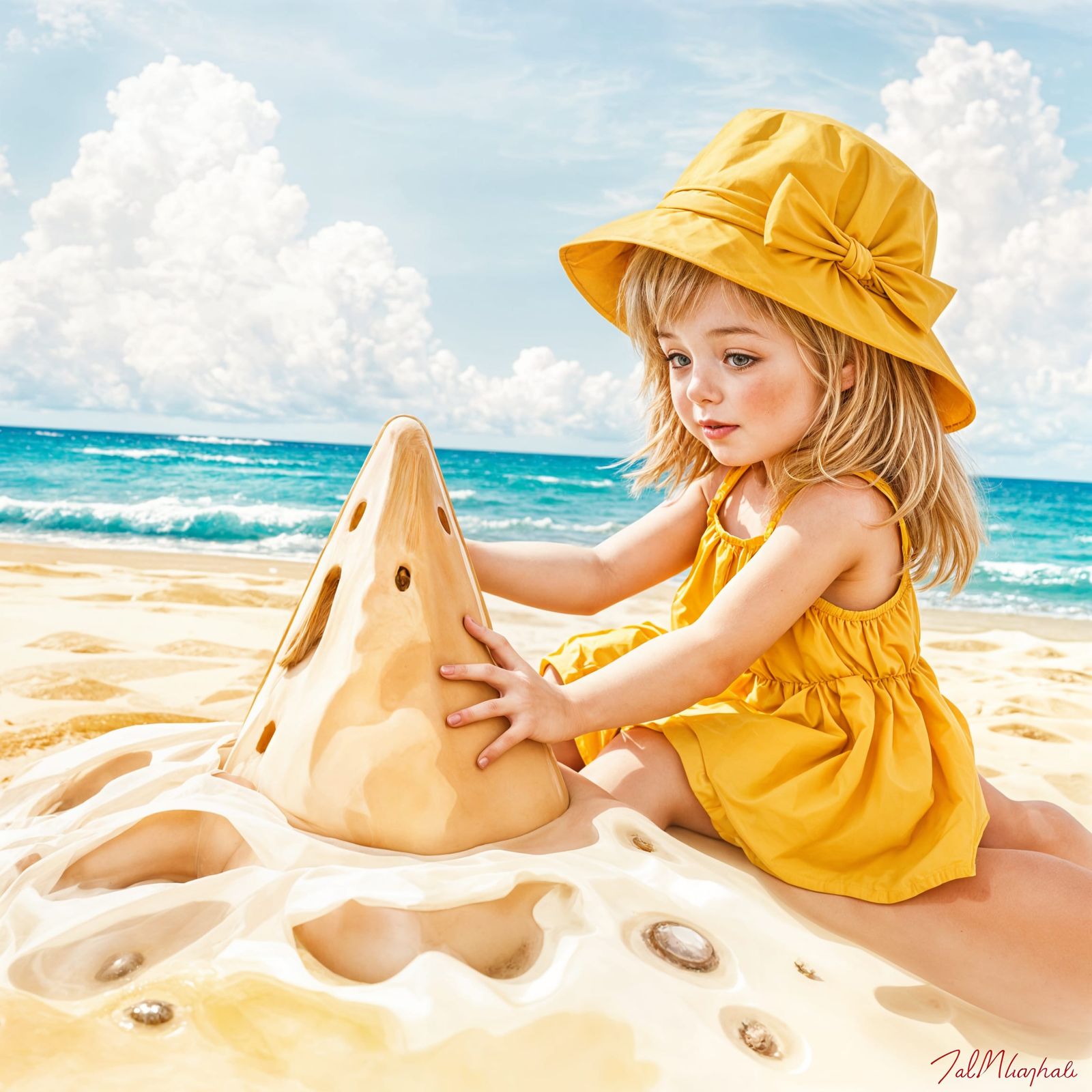 Whimsical Beach Scene in Watercolor Style