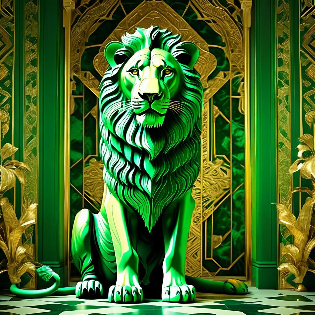 Art Deco Lion in Green and Gold