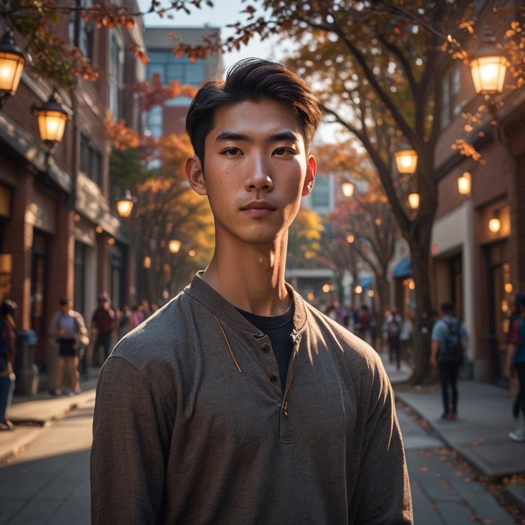 Asian American Teen Portrait in Art Nouveau Style