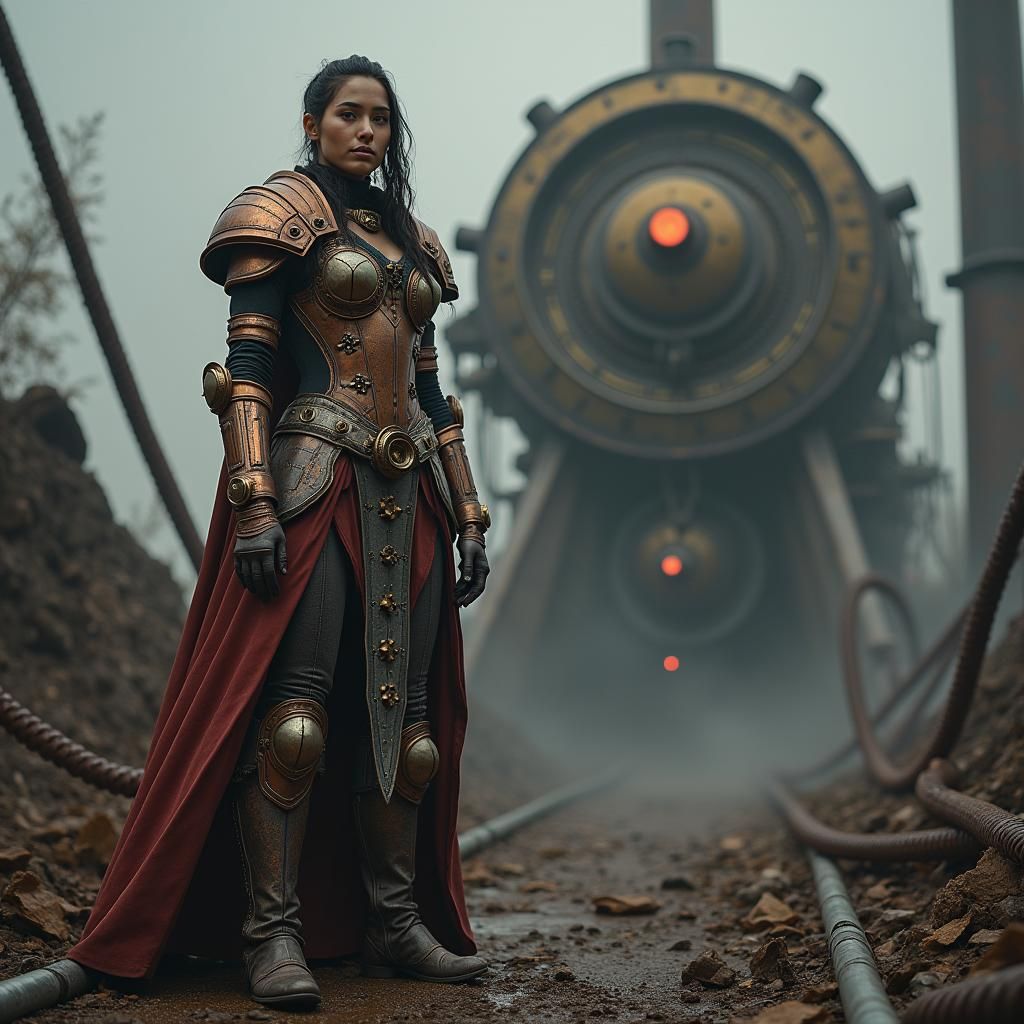 Victorious Warrior Princess in Industrial Ruins