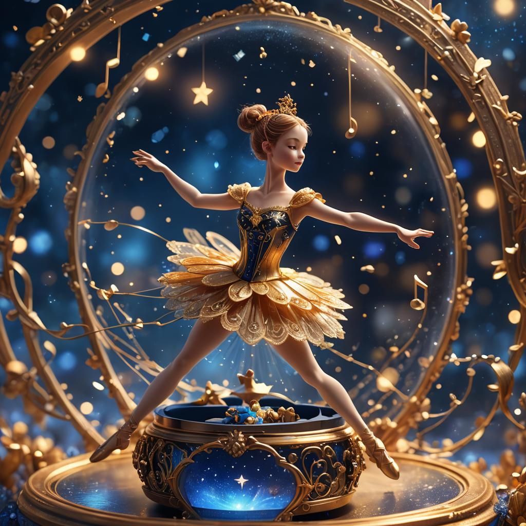 Amber Ballerina in Starry Music Box Dreamscape
