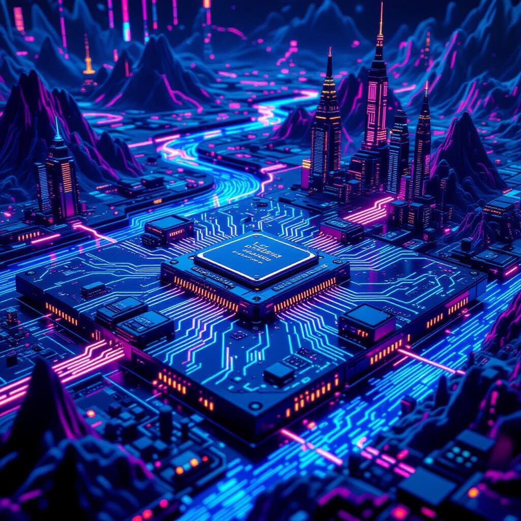 Futuristic Motherboard: A Techno-Organic World in Neon Light