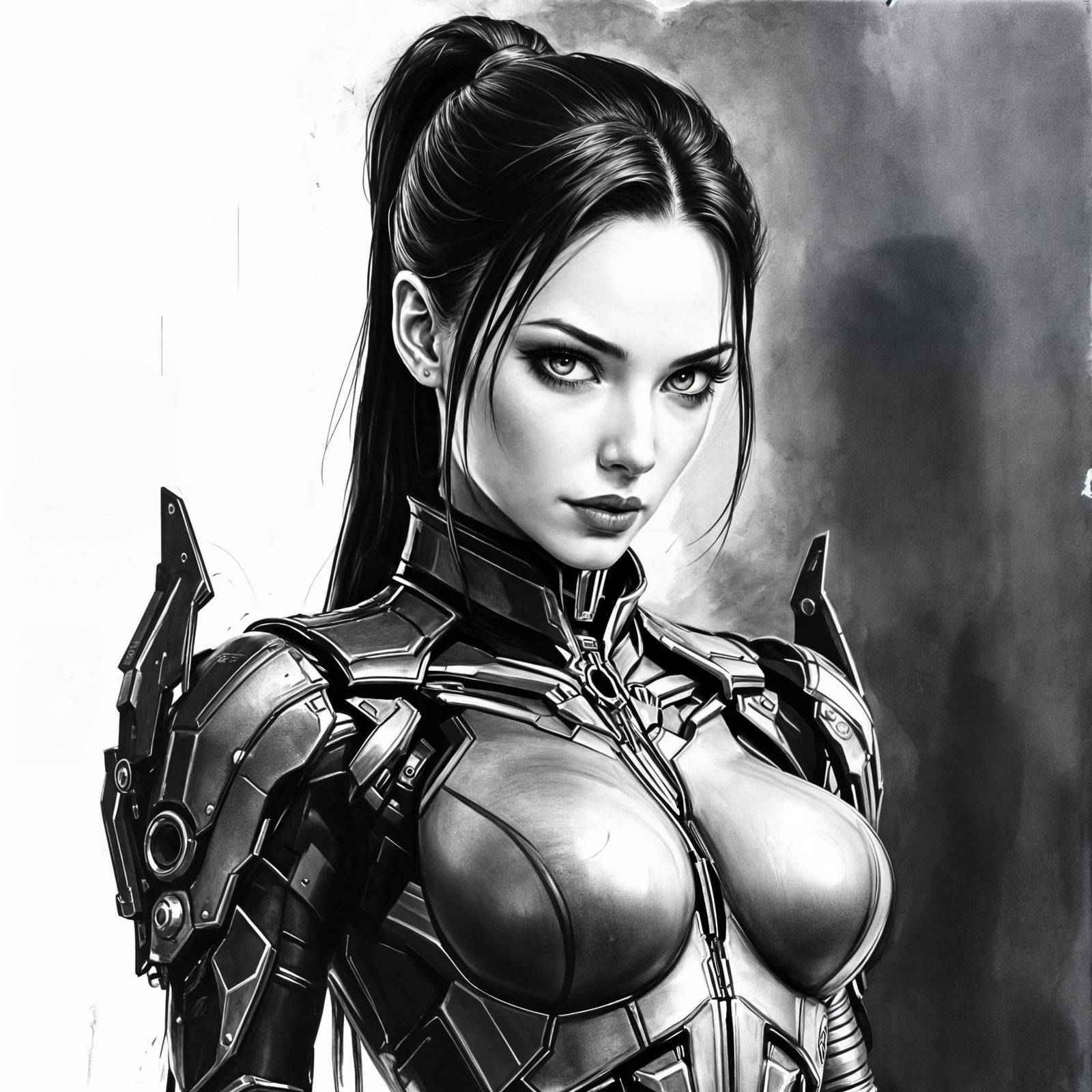 Alita Battle Angel: Futuristic Cyborg Charcoal Sketch