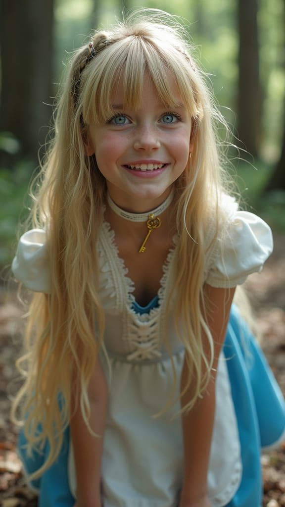 Photorealistic Portrait of a Young Girl as Alice in Wonderla...