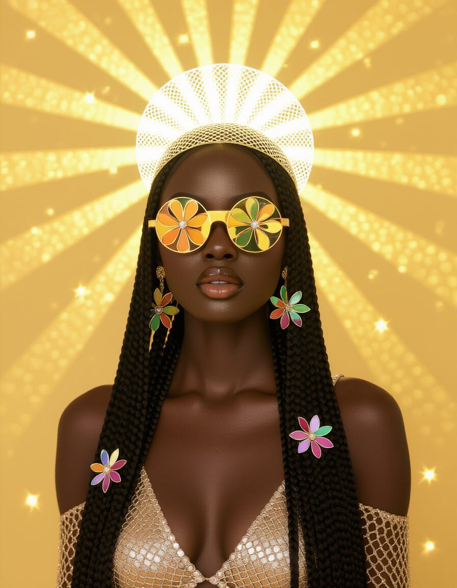 Afrofuturist Woman with Crown and Floral Braids