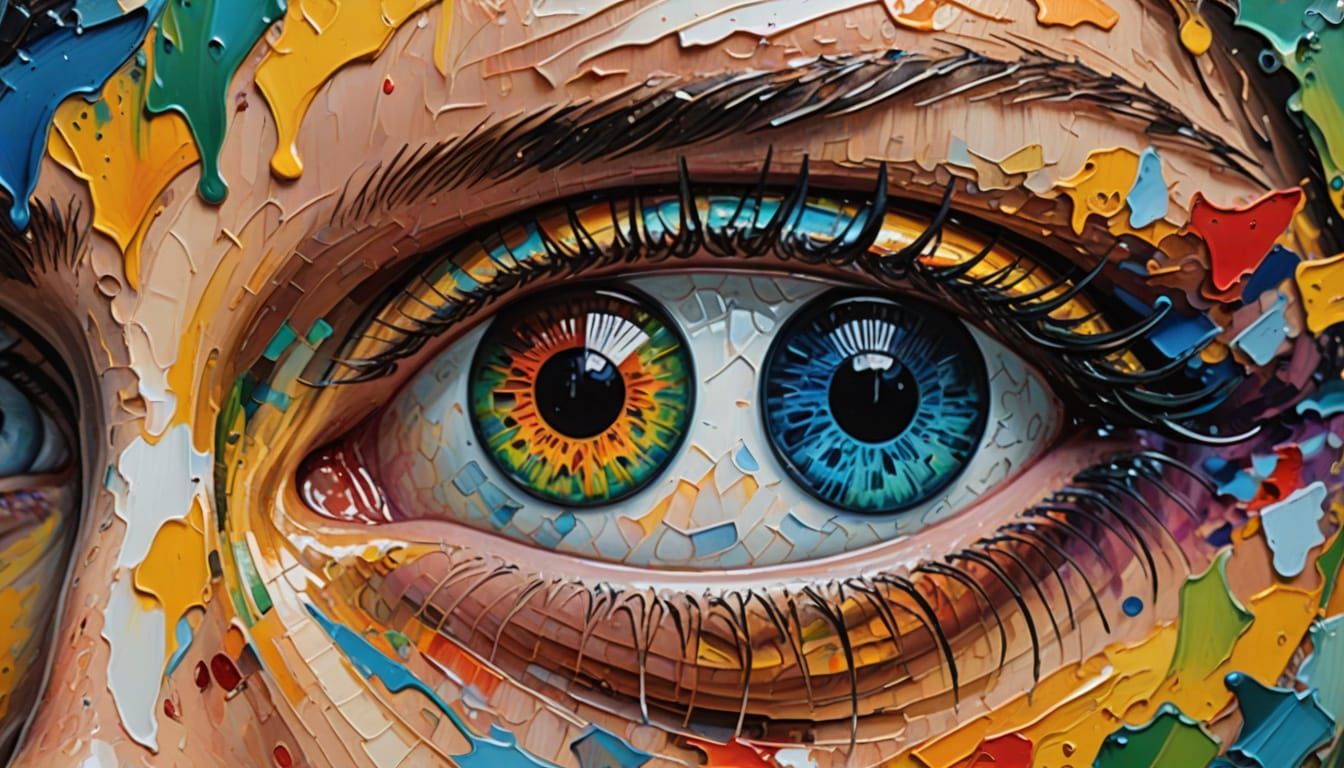 Extreme Close-Up Eyes Oil Painting in Neo-Impressionist Styl...