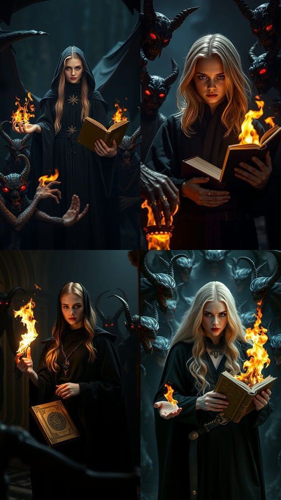 Dark Priestess in a Haunted Realm with Fiery Fury