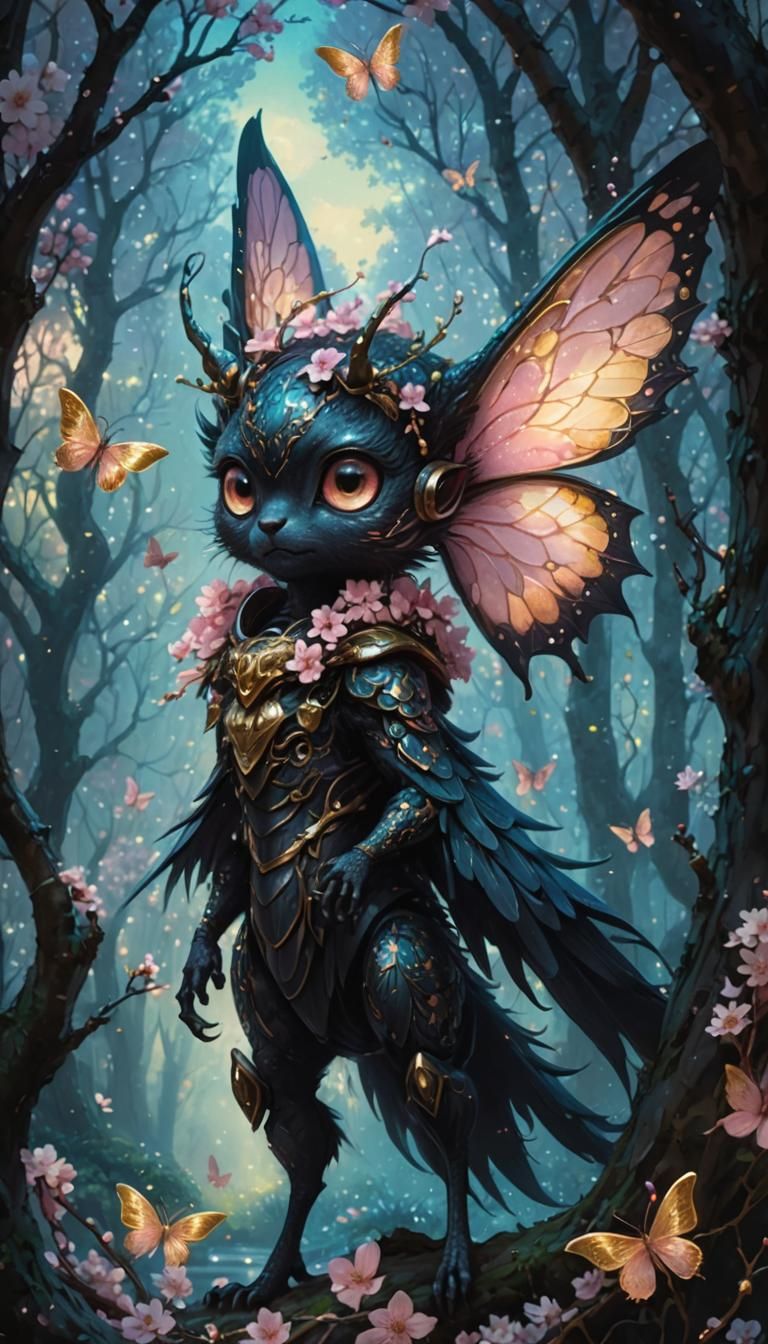 Cherry Blossom Fantasy Creature in Pointillism Style