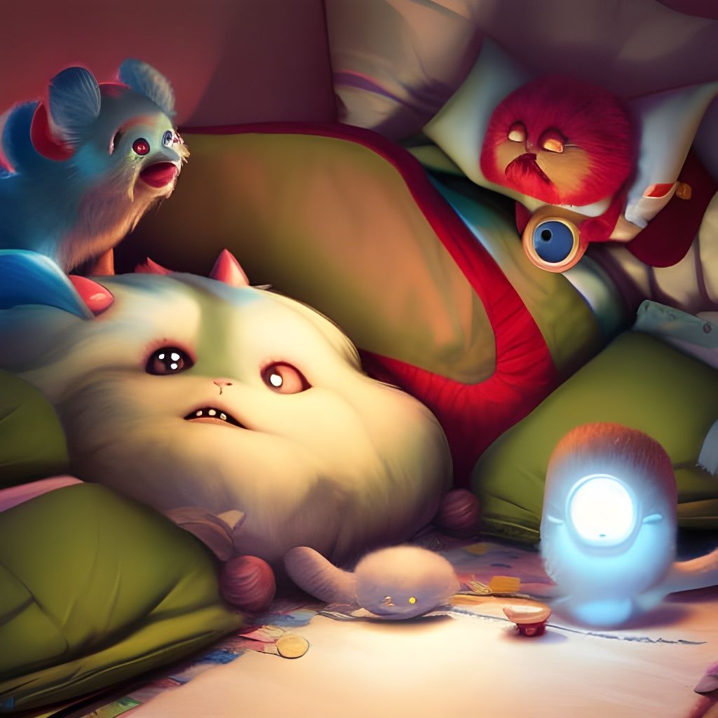 Adorable Monsters Under Bed in Dreamlike Digital Art