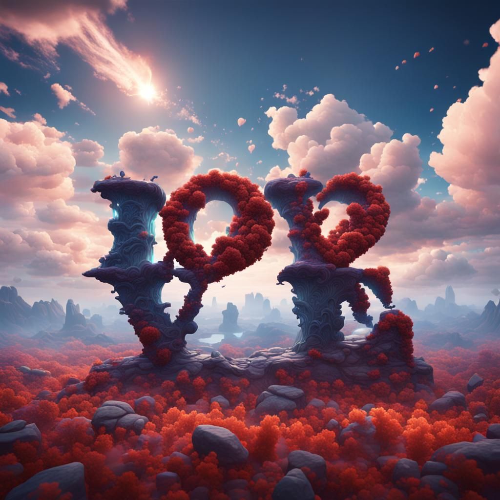 Clouds Form the Word Love: Fantasy Concept Art