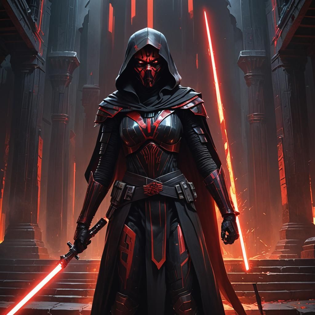 Female Sith Lord in Dark Temple: Digital Anime Art