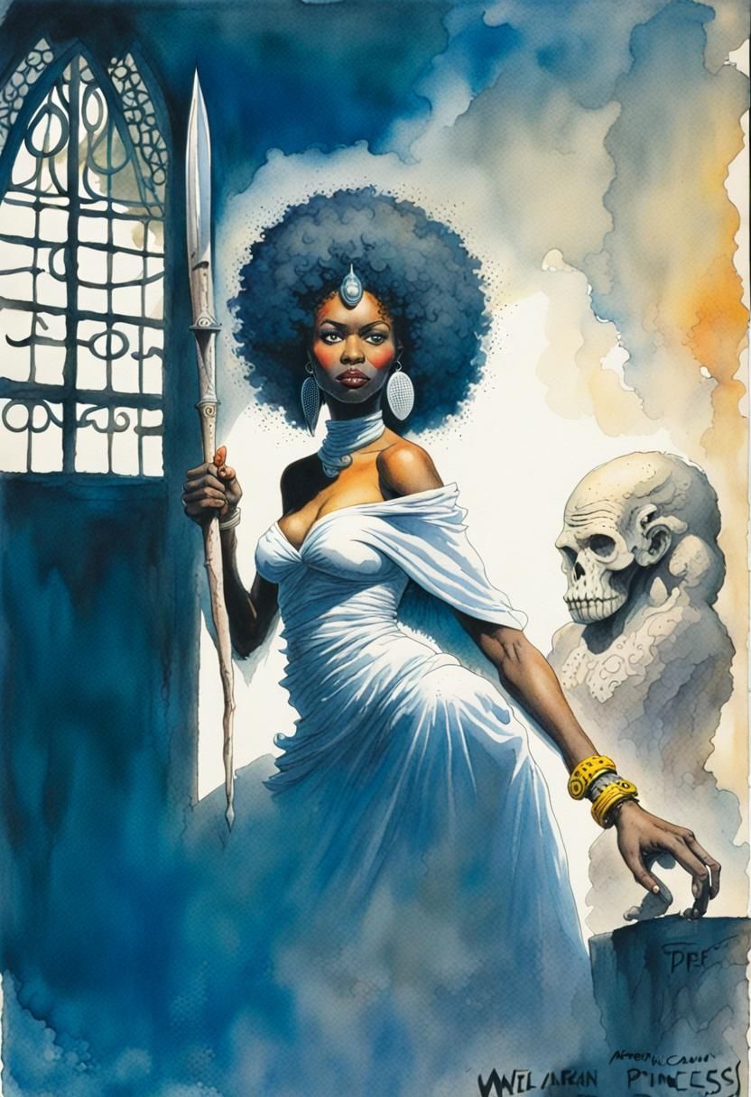 African Princess Illustration in Horror Fantasy Style