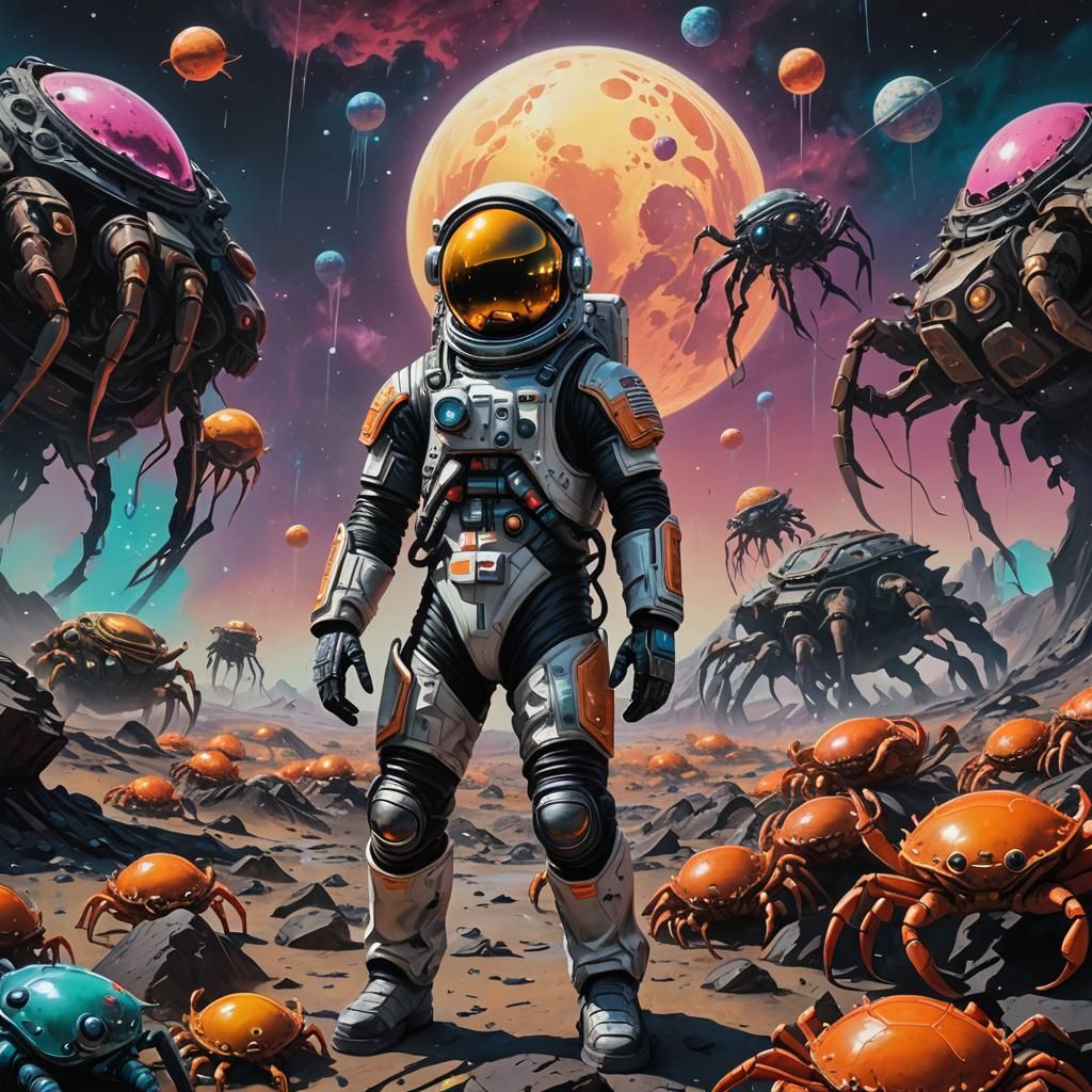 Astronaut on Crab Planet: Sci-Fi Graffiti Art